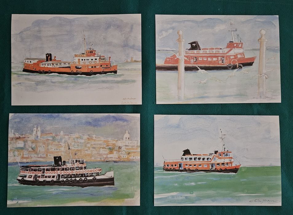 12 aguarelas offset Lisboa e rio tejo
