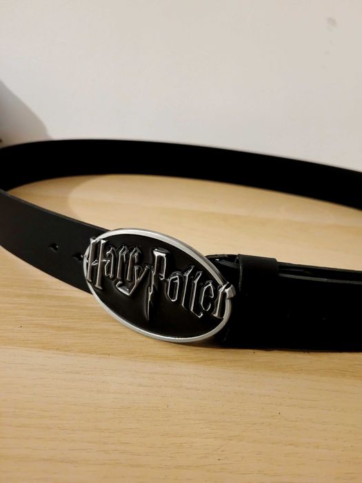 Czarny skórzany pasek ręcznie robiony z klamrą Harry Potter