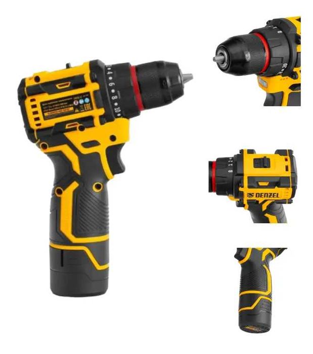 Професійний шуруповерт DENZEL на акумуляторі 12В (2 А·год, 1550 об/хв)