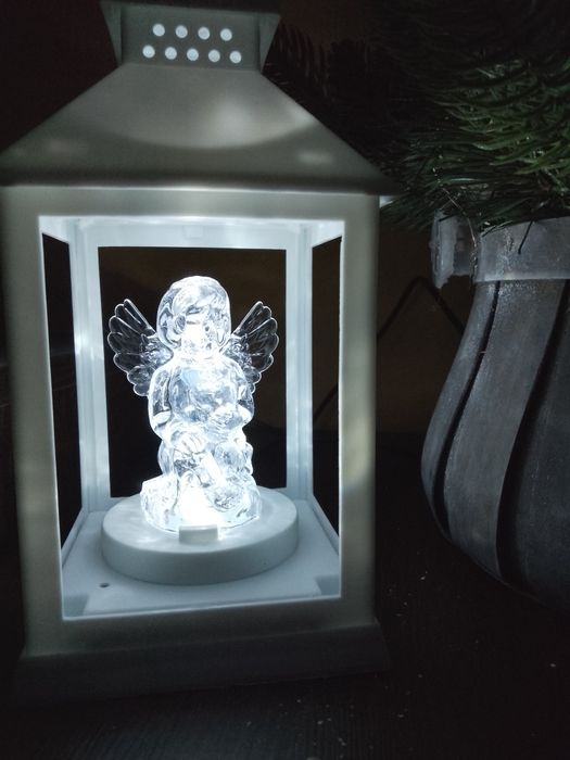 Biały lampion lampka LED z aniołkiem
