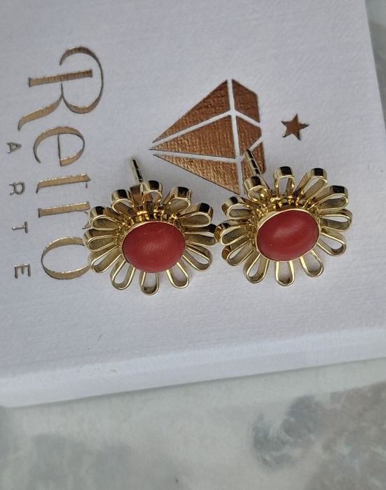 Piękne retro Kolczyki 3.8g Koral Złoto 585