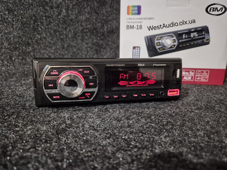 Блютуз магнітола Pioneer BM-18,змінна підсвітка,USB,AUX