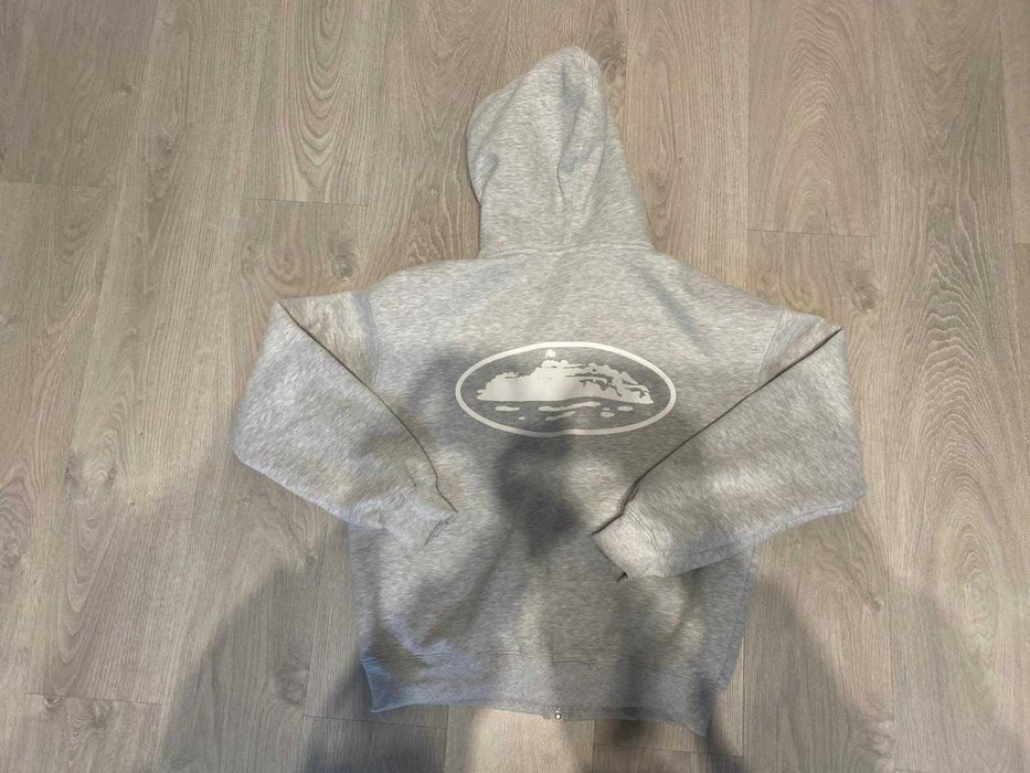 Island puff print zip hoodie [Heather grey]