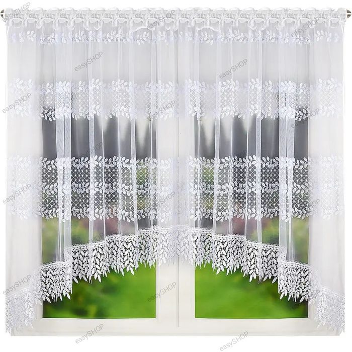 Piękna gotowa firana z markizety z gipiurą