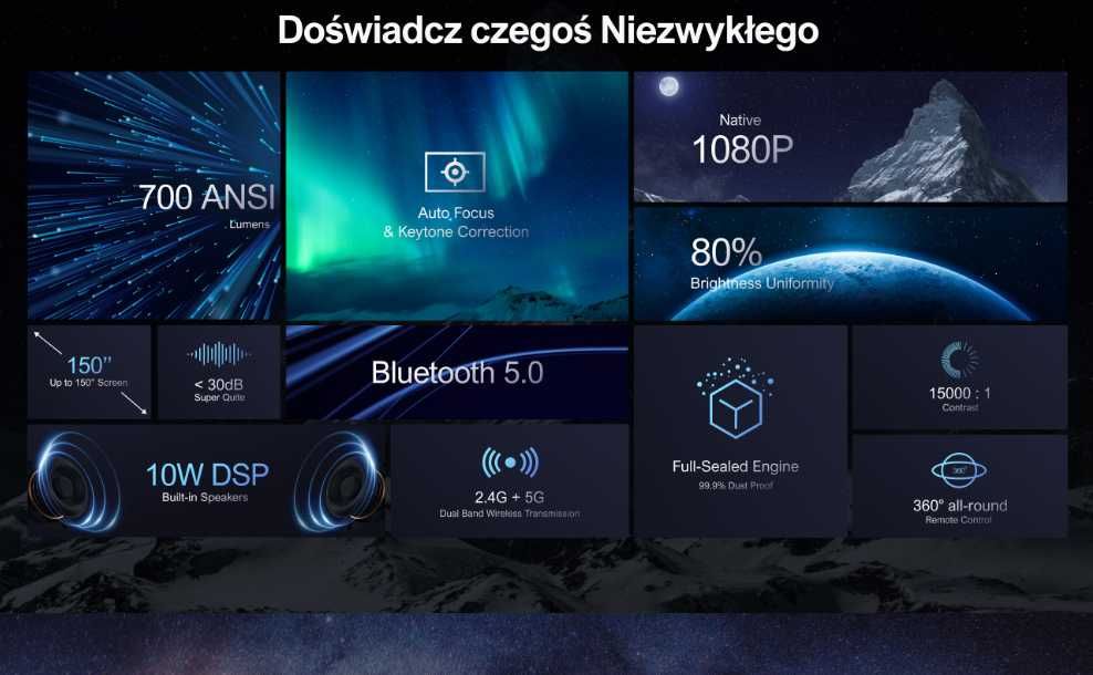 Projektor Full HD Ultimea ApolloP40 SMART TV Netflix WiFi 5G ZESTAW 4K