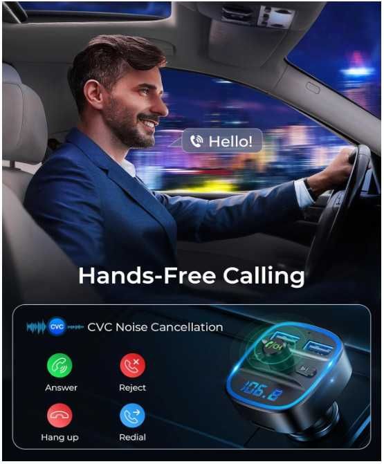 Transmiter samochodowy Bluetooth 5.0 z ładowarką USB Lencet T25