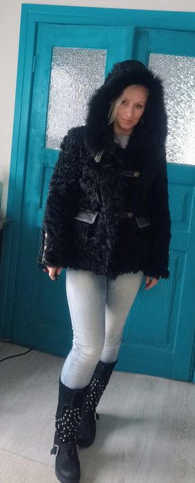 Futro naturalne koza lis z kapturem panda