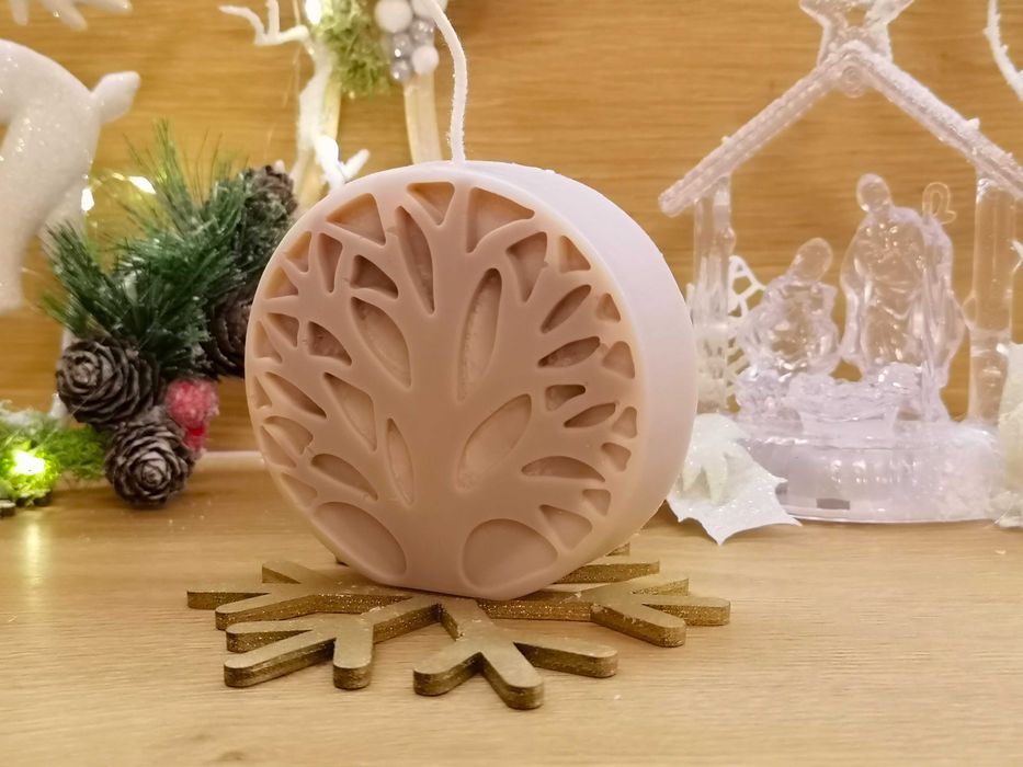 Świeca sojowa – zapachowa, koło z motywem drzewa, kawa