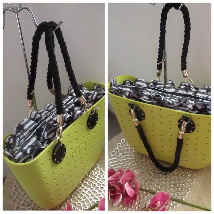 24h Organizer do Obag Standard czarne kwiaty falbanka suwak metal