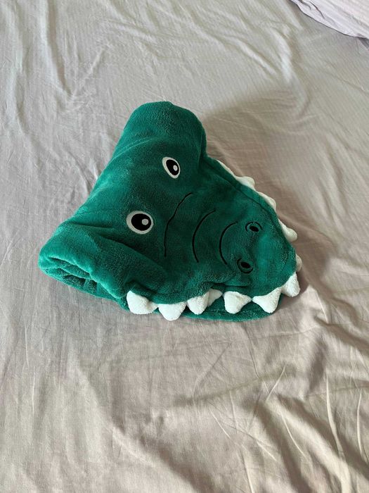 Saco-cama crocodilo para criança, manta polar verde com capuz