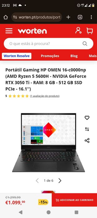 HP 16 omen 8gb de RAM 500gb de memória