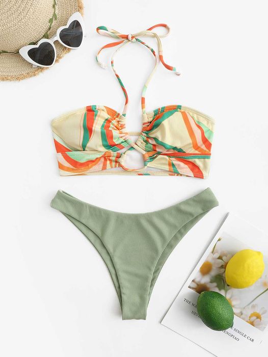 NOWY kostium bikini dwuczęściowe wiązany kolorowe S/M