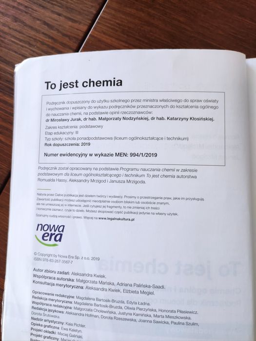 Chemia 1, podręcznik liceum, podstawowy , Nowa Era