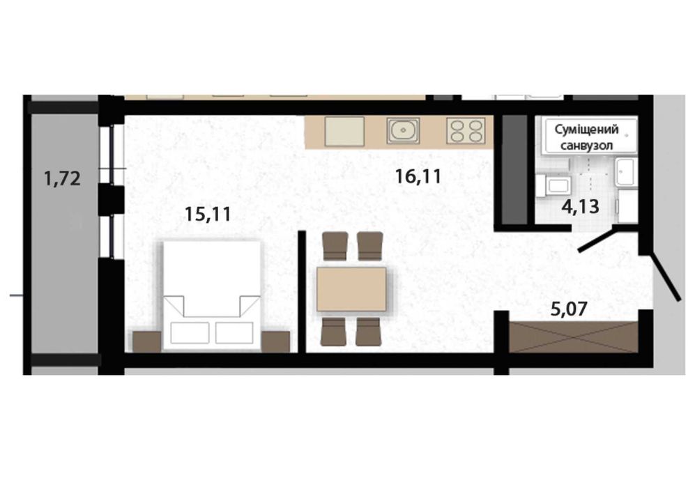 1-кімнатна квартира за адресою вул. Радість (площа 40,1 м²) - Atlanta.ua - фото 3