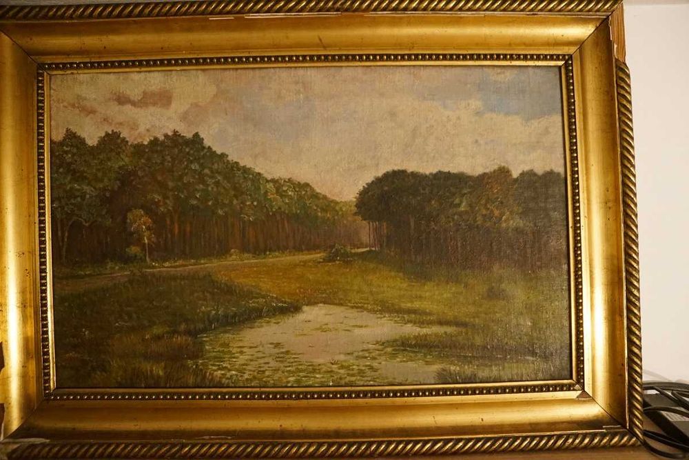 Stary obraz olejny płótno blejtram pejzaż ładna rama