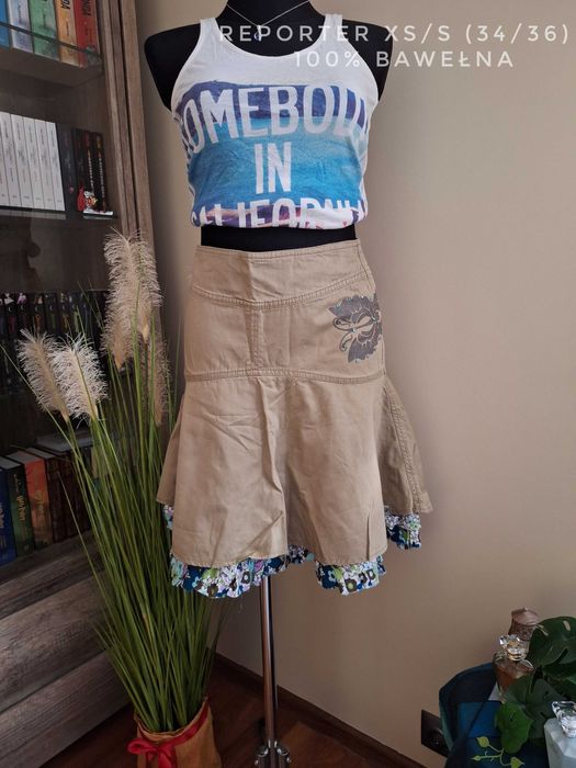 Spódniczka do kolan khaki rozkloszowana nowa Reporter XS/S (34/36)