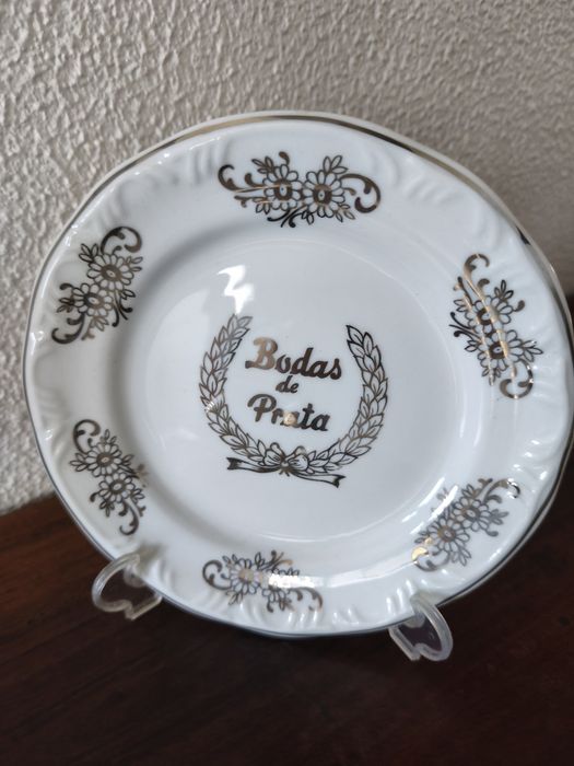 Bodas Prata Conjunto 3 Peças Porcelana "Disfer" Detalhe Prateado