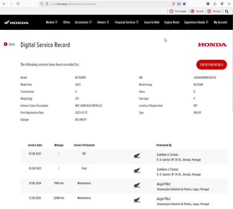 Honda NC750X DCT, garantia de agosto de 2028