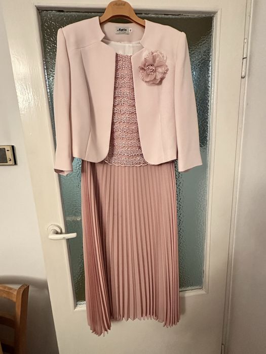 Elegancki komplet sukienka garsona wesele ślub blady róż babcia mama