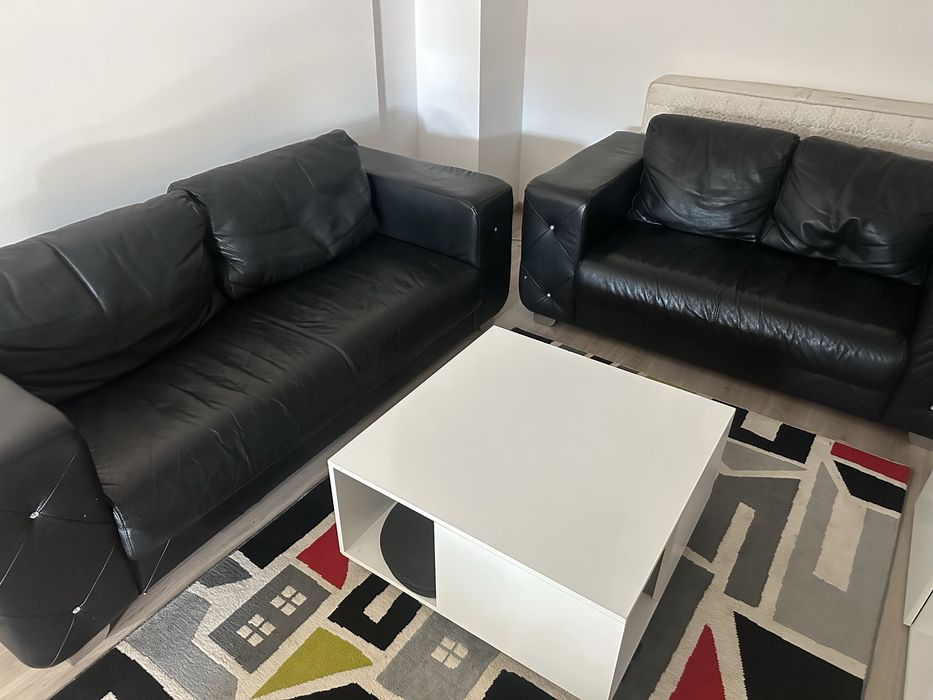 Skórzany komplet 2 + 3 czarny porządny