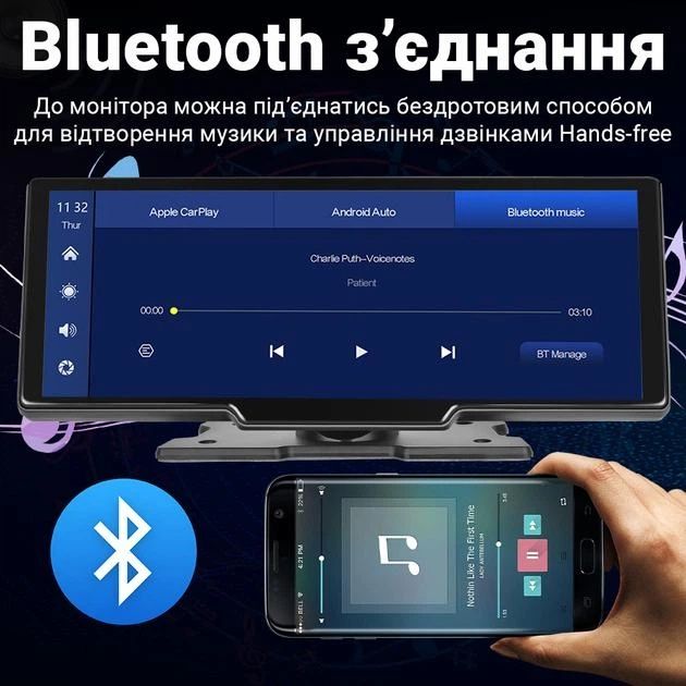 Портативний автомобільний монітор- відеореєстратор OiLiehu SH1AM100 (9.3" IPS, Carplay, Android Auto, Bluetooth, камера 1080P, 64GB