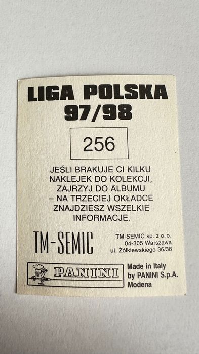 Liga Polska 97/98 naklejka nr 256 Piotr Włodarczyk R. Chorzów PANINI