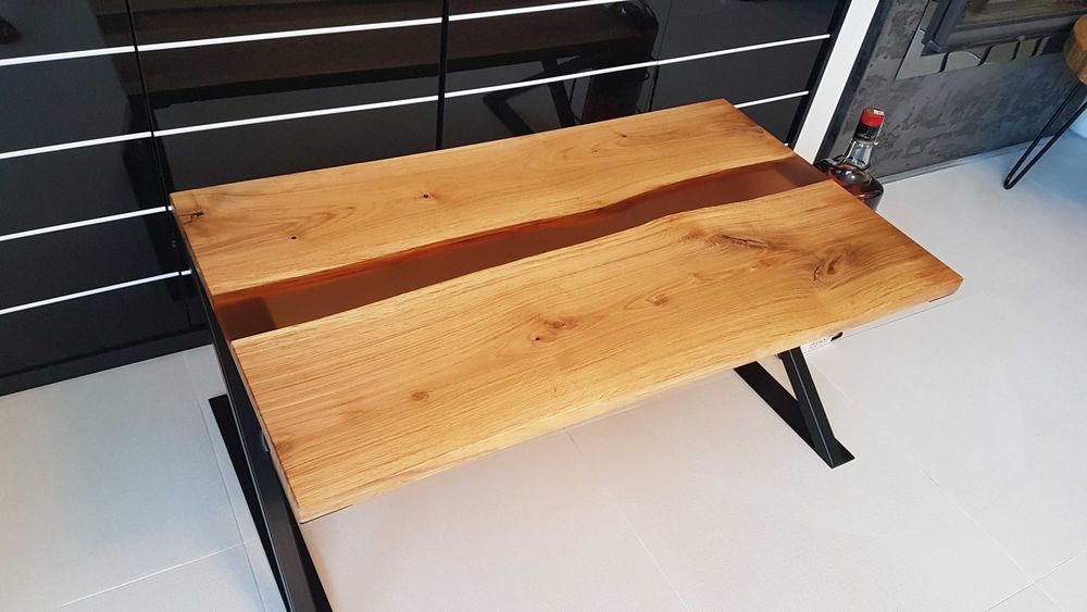 Stolik kawowy, dębowy, stolik żywica - rzeka