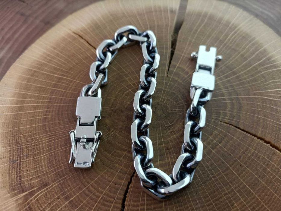 Чоловічий срібний браслет Якір, ланцюжок на руку. Серебряный Якорь