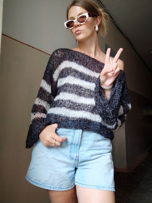 Светр павутинка хмарка ручної роботи мохер смужка