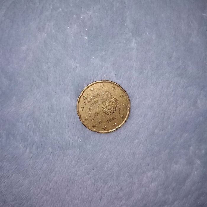 Moeda 20 Cêntimos Espanha 2016-Erro Raro: Fissuras de Cunho em Relevo