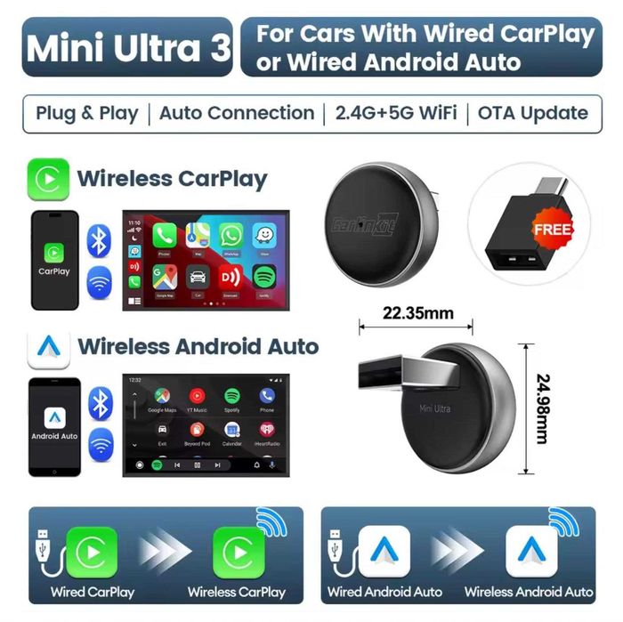Carlinkit Mini Ultra 3 2AIR - Адаптер беспроводного CarPlay/Android