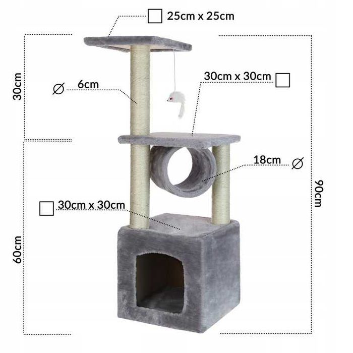 Drapak dla kota kotka domek legowisko słupek do drapania zabawka 90cm