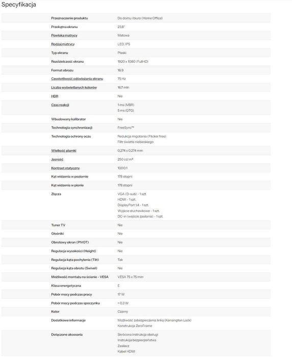 Monitor LG 24MP59G-P rozdzielczosc HD dla gracza - Stan Idealny