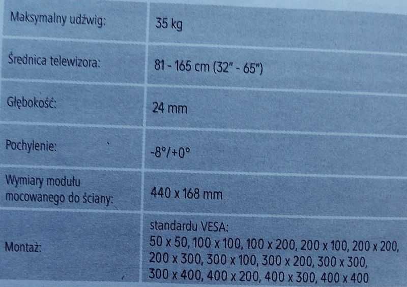 Uchwyt do Telewizora TV 32 - 65 cali max 35kg.