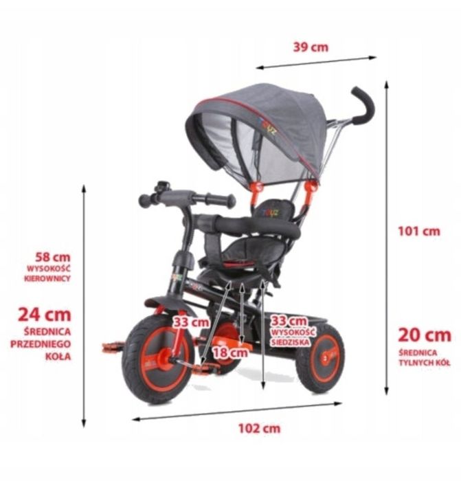 Toyz buzz rowerek trójkołowy spacerówka 24 22