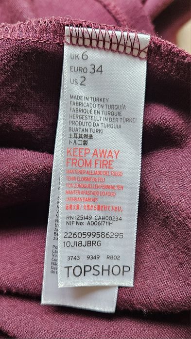 Sukienka bordowa z wiskozy rom 34 TOPSHOP