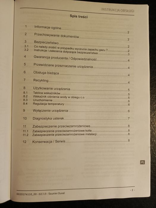 Oddam instrukcję obsługi pieca Saunier Duval Semia C24/F21