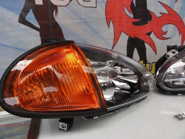 Faróis frontais com luz branca 5000k para Honda crx del sol 92-97 JDM Fundo preto + piscas laranja JDM look