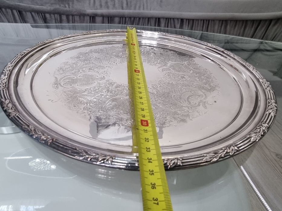 Duży posrebrzany i sygnowany plater