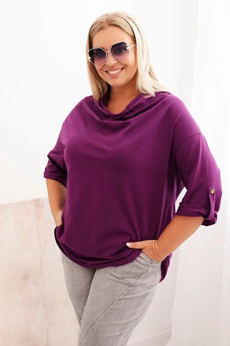 Bluzka damska PLUS SIZE bawełniana z dekoltem wodnym fioletowa L-3XL