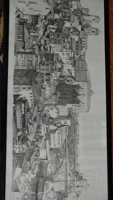 Quadro com gravura da cidade do Porto