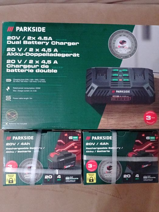 Podwójna Ładowarka Parkside + 2x4ah