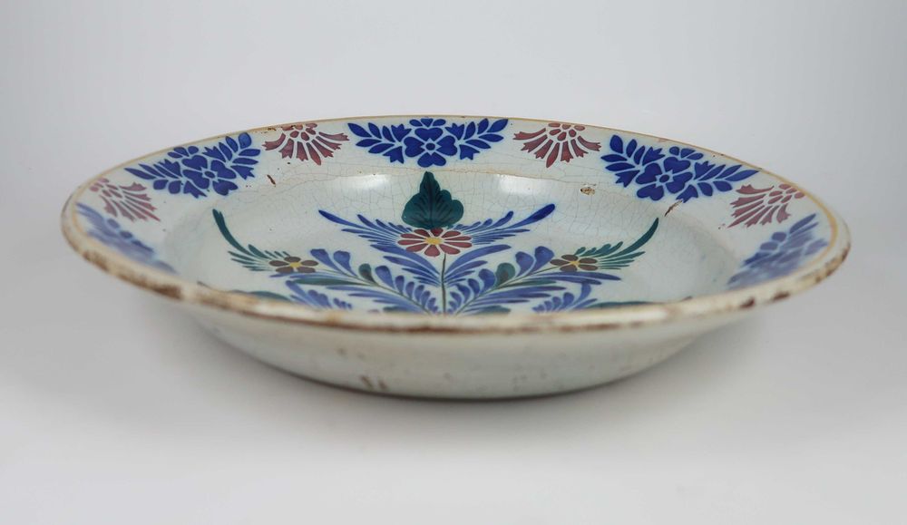 Prato Grande Faiança Portuguesa Séc. XIX - Flores - 29 cm