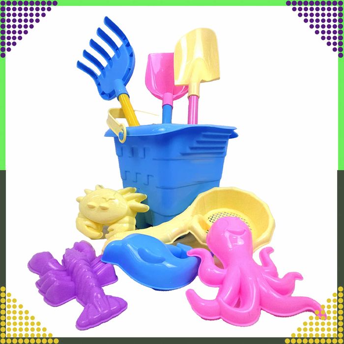 Wiaderko Foremki 9 szt Zabawek Plażowych Ogrodowych do Piaskownicy