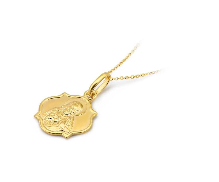 Dwustronny medalik Jezus Matką Boską Złoto Komunia