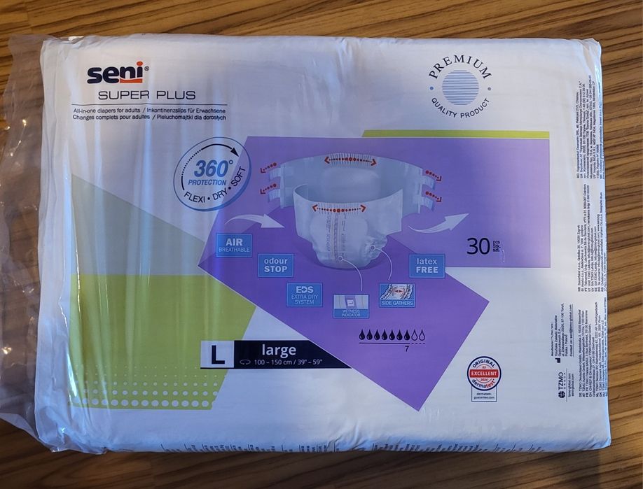 Seni Super Plus, pieluchomajtki dla dorosłych, rozmiar L, 30 szt.