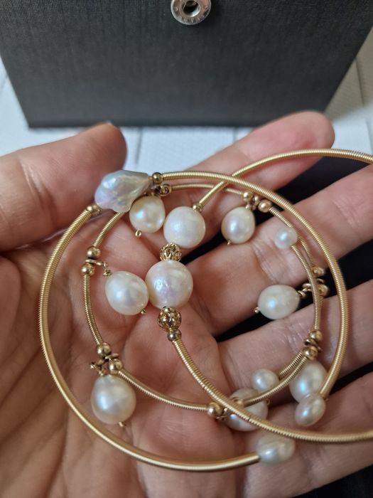 Conjunto 3 Pulseiras Douradas de Pérolas Barrocas