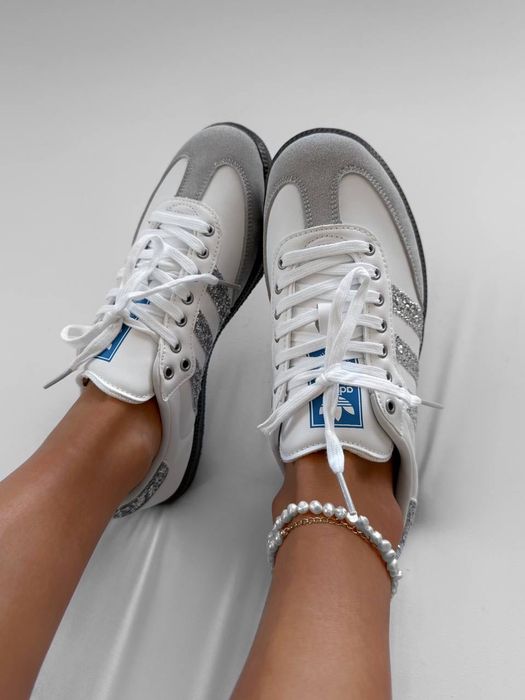ХІТ СЕЗОНУ! Adidas Samba White Glitter Shine 36 37 38 39 40 41 адідас самба білі глітер сірі