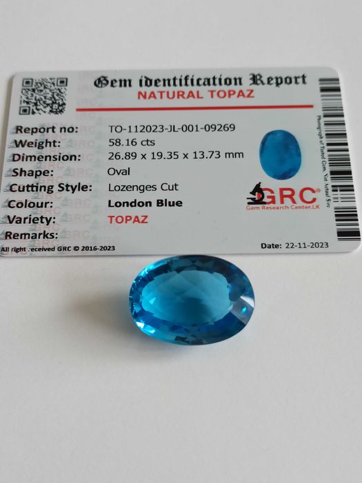 Topaz naturalny 58.16 cts. London Blue