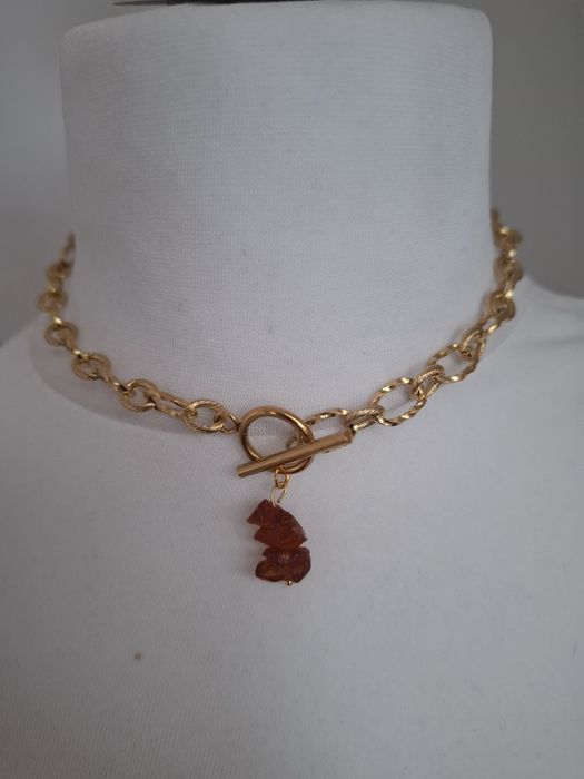 Naszyjnik handmade choker z naturalnych kamieni bursztynem